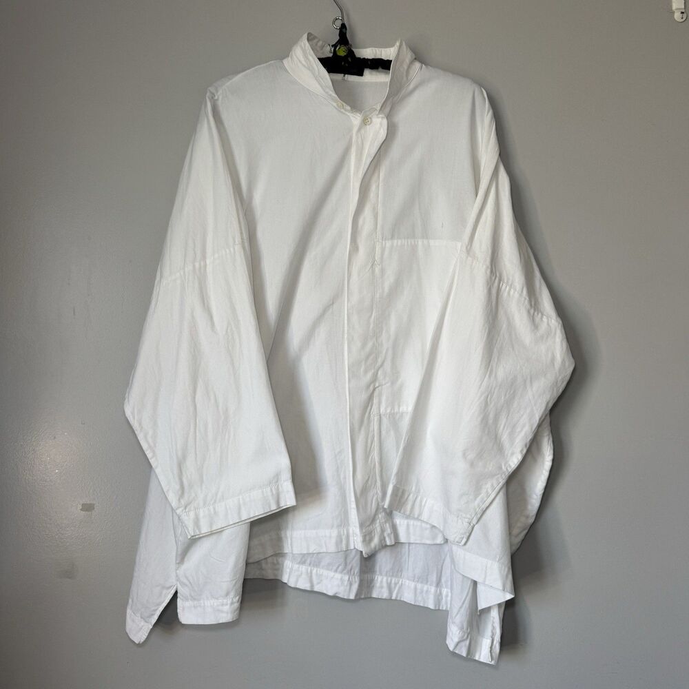 Beautiful Eskandar Aysemetrical Hem White Button Up Top Sz 2 Flowy Collared